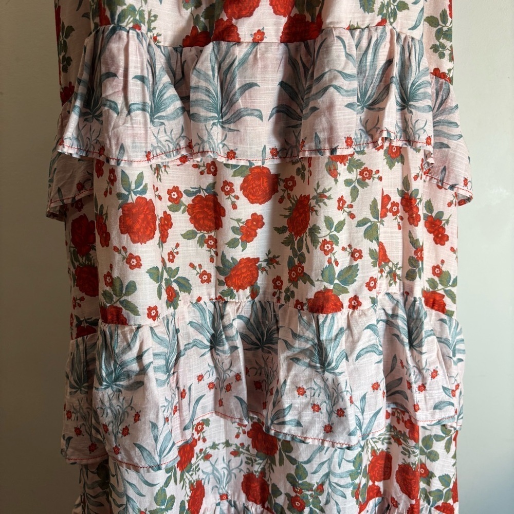 ANTHROPOLOGIE Sz M Floral Tiered Maxi Dress With Ruffles and Smocked Bodice - Picture 6 of 13